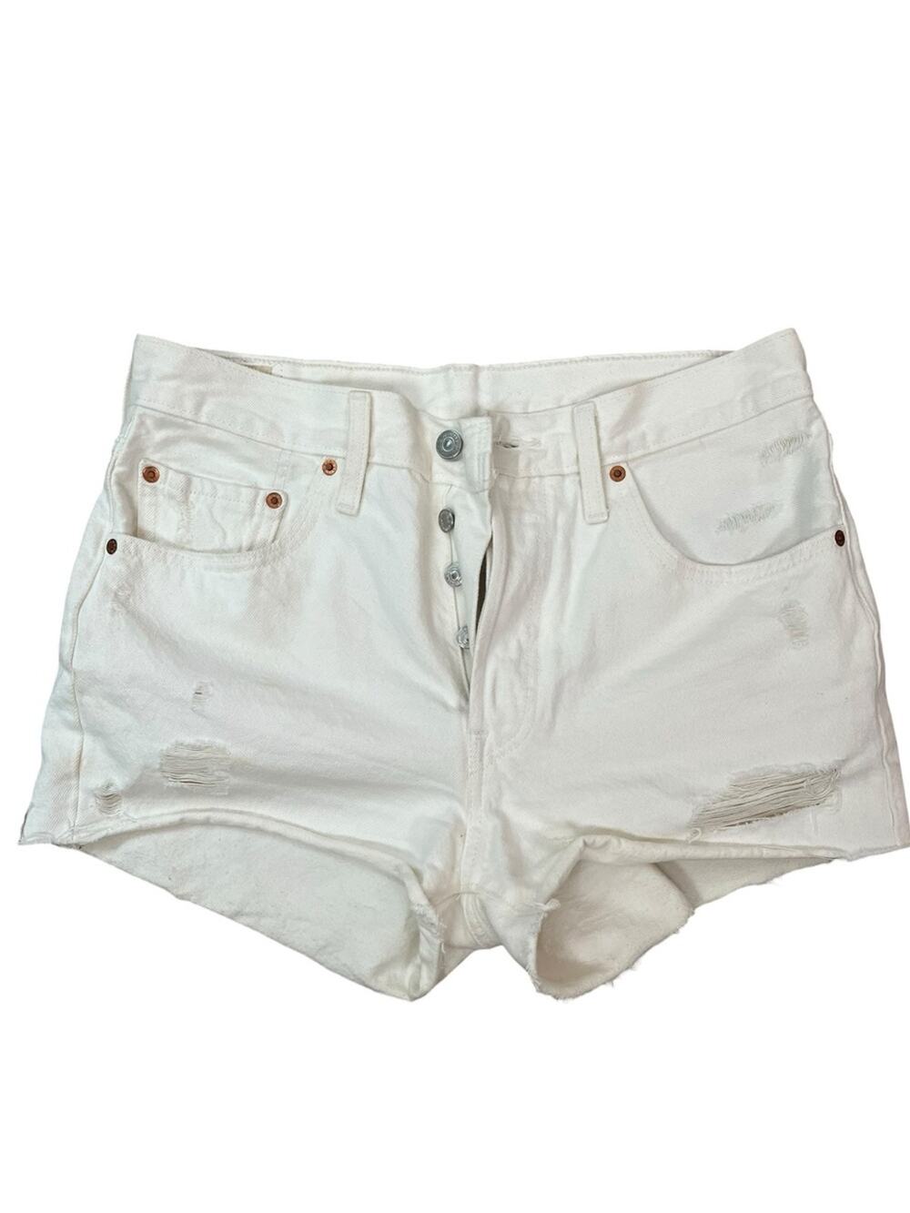 Levi’s 501 Cutoff Shorts Size 30 White Denim Button Fly Summer Beach Vacation